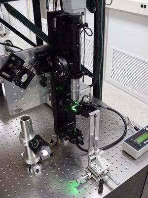 Upright configuration of the custom-built optical tweezers